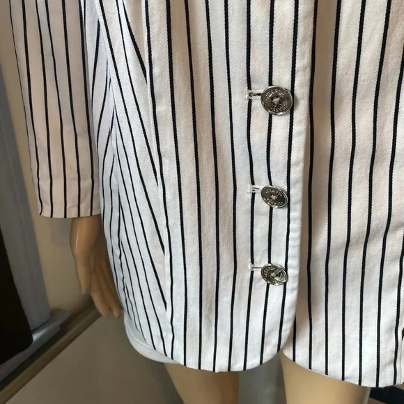 Chaps Lined Jacket White Black Horizontal Striped ButtonUp Sz1X Business Career - Picture 7 of 10